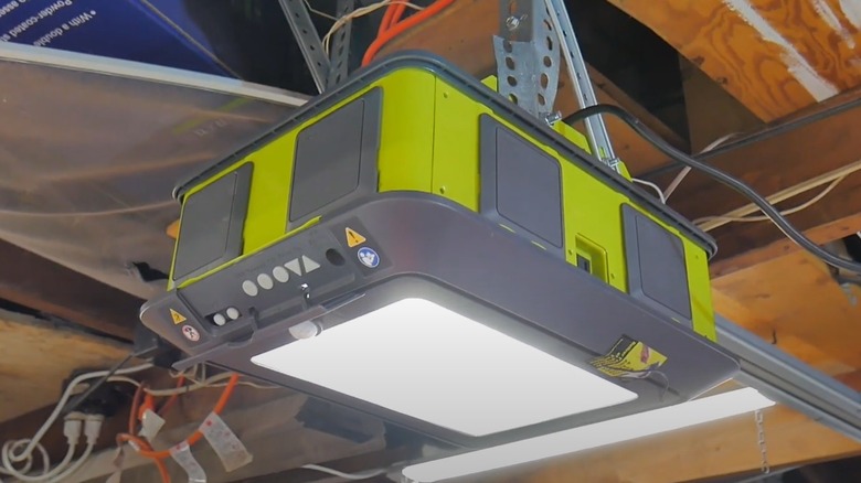 Ryobi garage door opener hanging from the ceiling