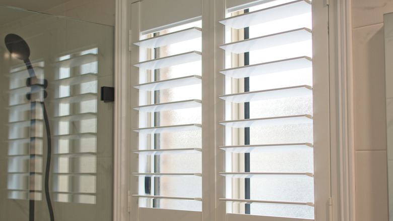 Bathroom window with vinyl shutters