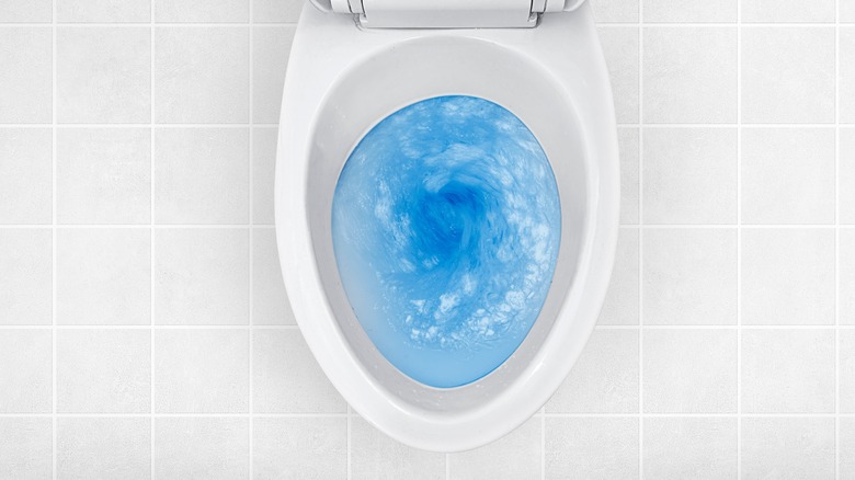 Toilet with blue water