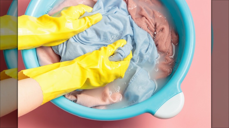 washing laundry in basin