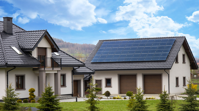 Solar panels on modern home