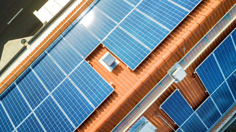 Solar panels on orange roof