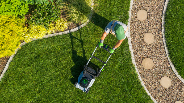 man mowing lawn 