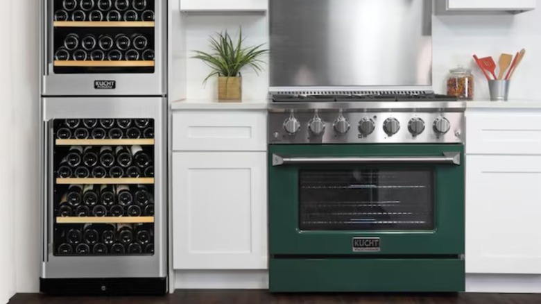 Green range in a white kitchen