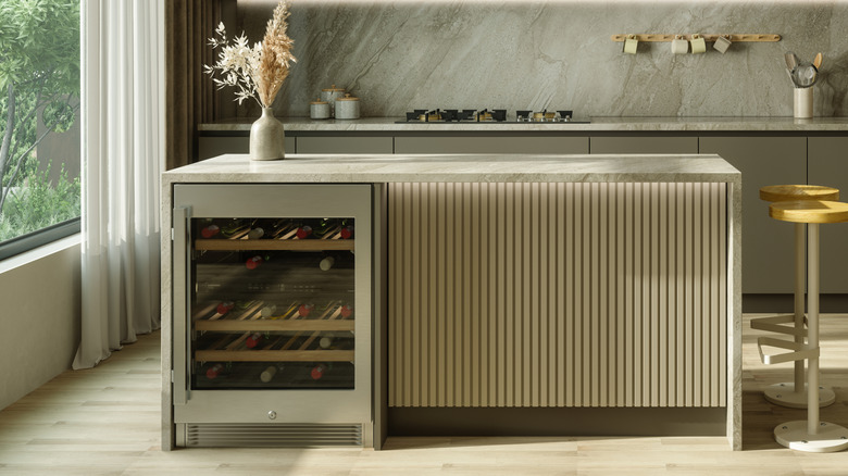 Kitchen island with built-in wine fridge