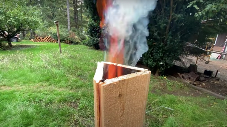 fire chimney with wooden planks