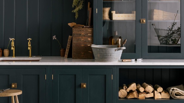 cabinet doors with brass latch hardware