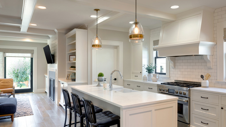 Updated kitchen with corbels under the range hood