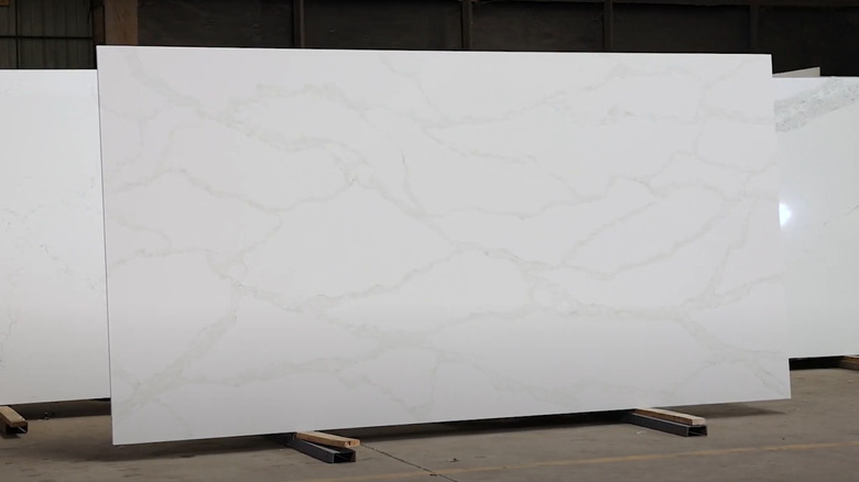 calacatta supreme kitchen countertop slab on display