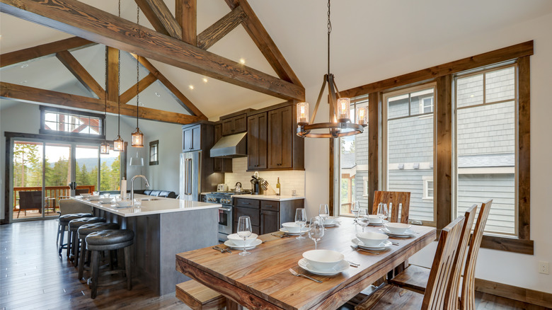 wooden beams above kitchen