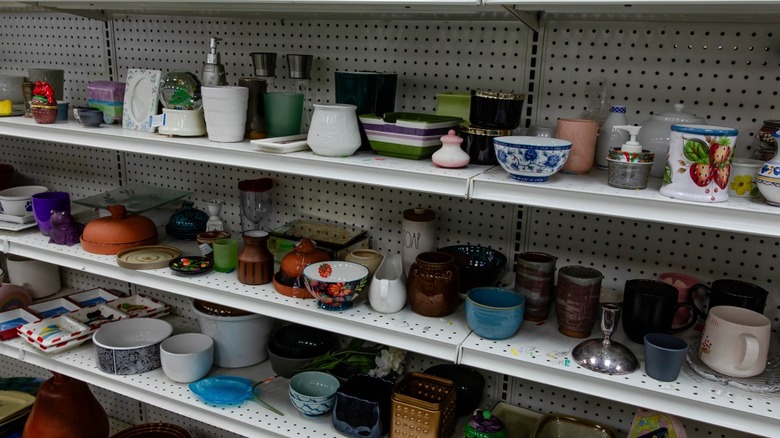 Thrift store shelves decorative items