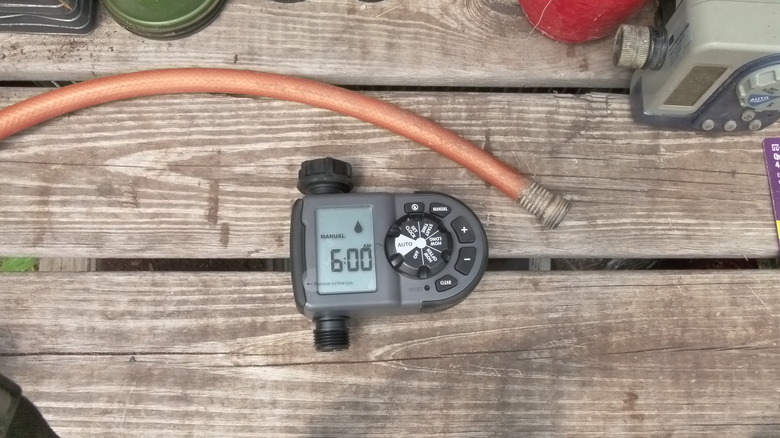 Orbit timer on potting bench