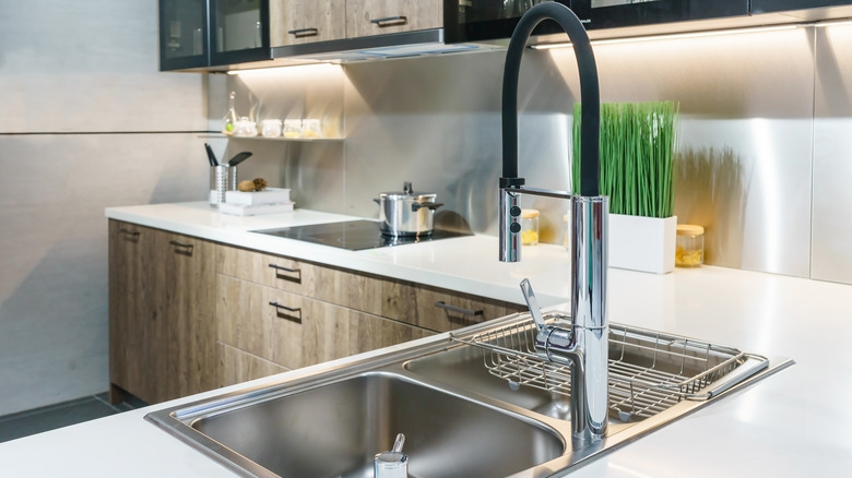 kitchen sink with fitted tray