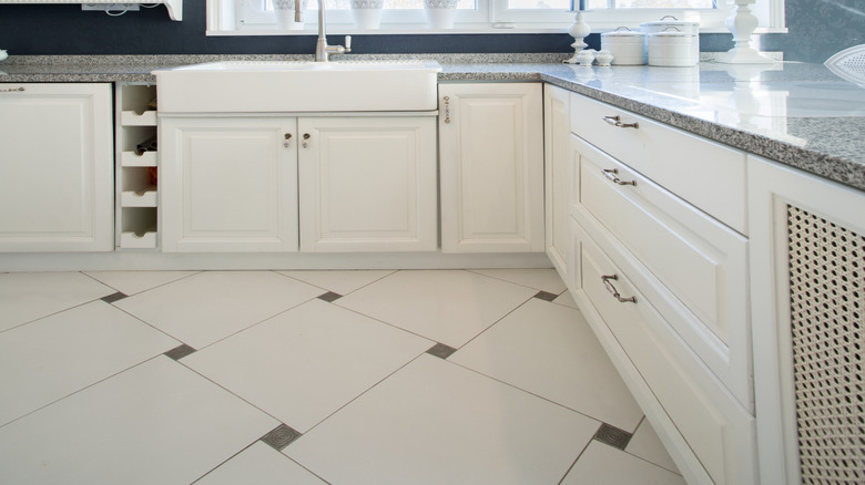 Elegant kitchen with striped curtains