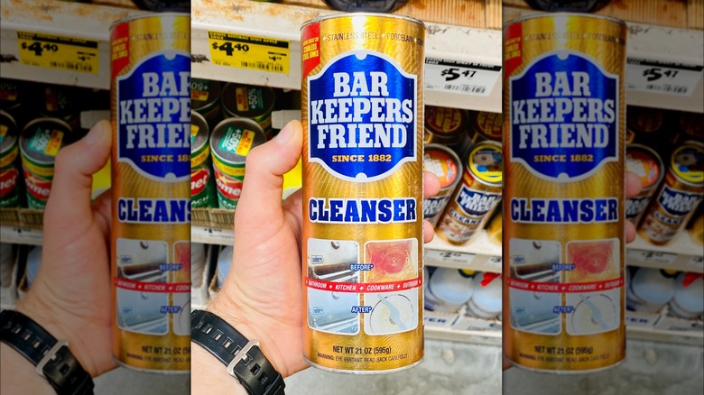 Person holding Bar Keepers Friend 