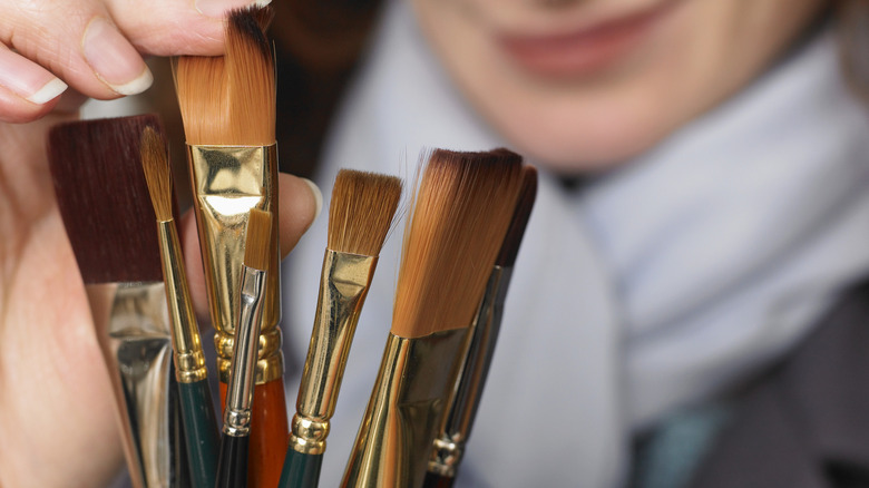 Close up of paintbrush bristles