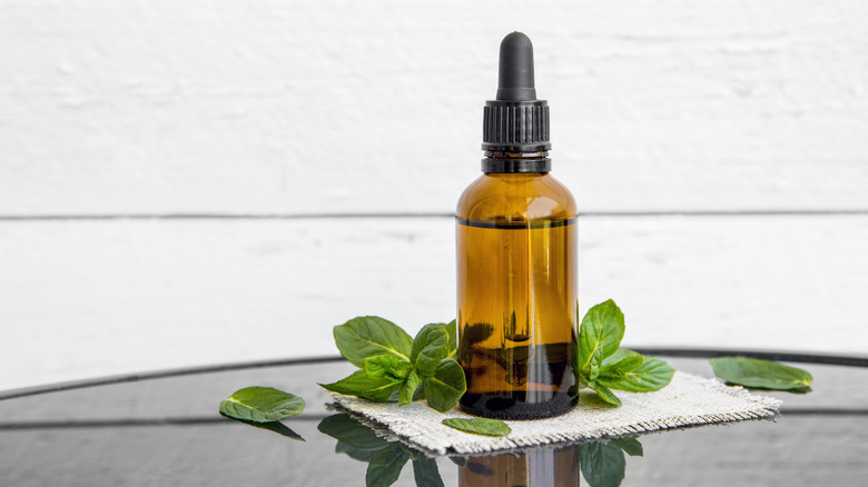 Peppermint oil in a bottle