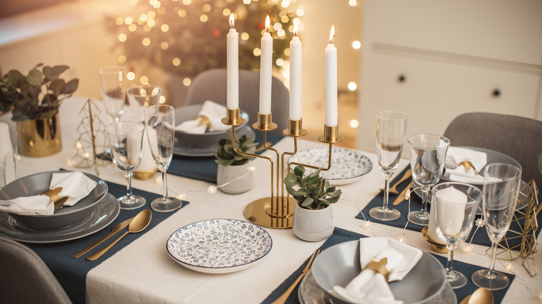 candlesticks on dinner table