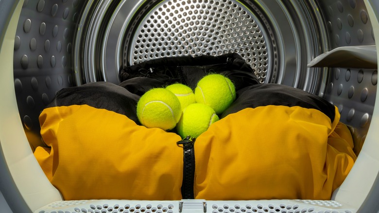 Dryer with tennis balls