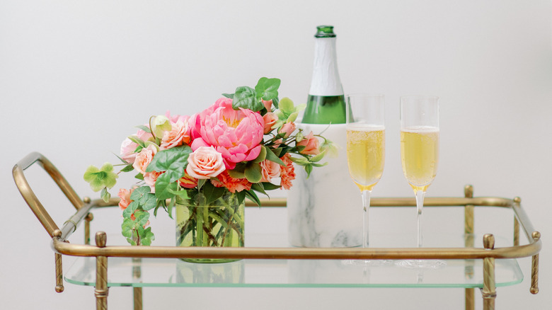 flower vase on bar cart