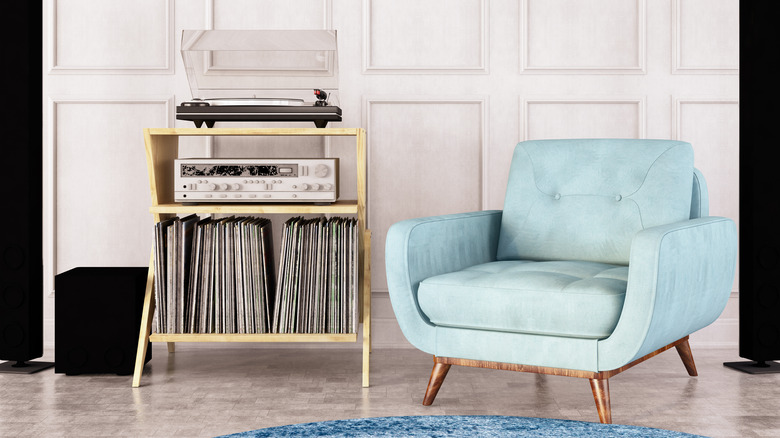 record player stand with armchair