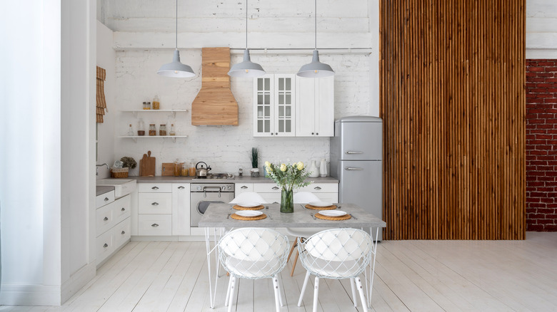 wooden slats next to kitchen