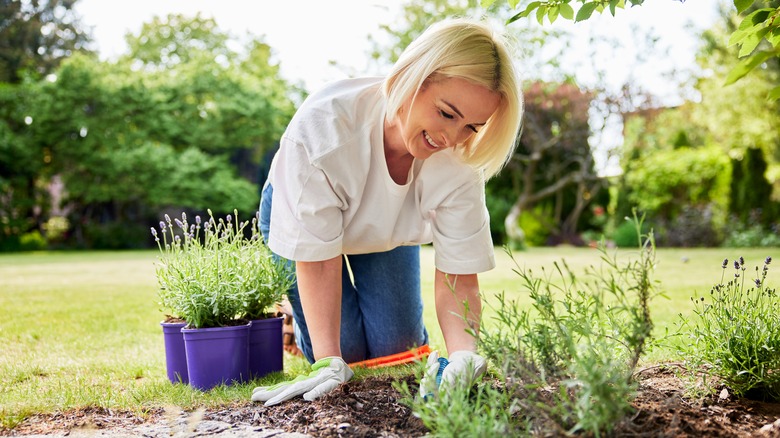 Person kneeling in garden