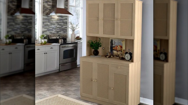 cane and wood kitchen cabinet 