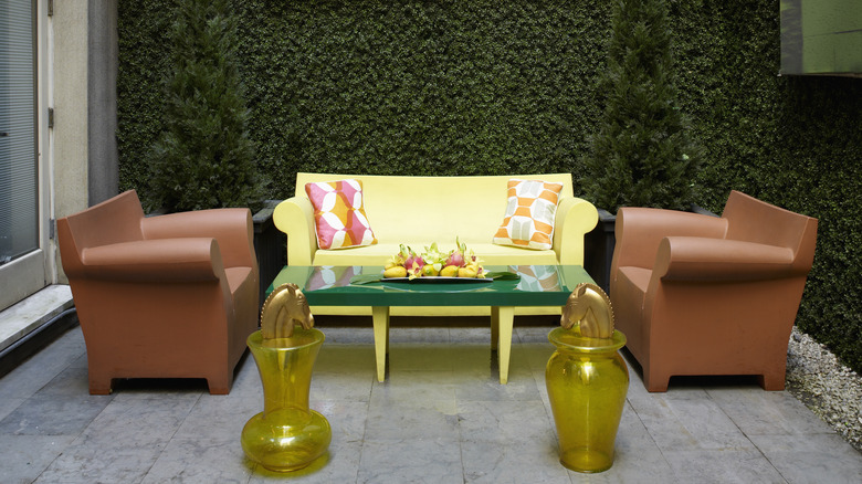 colorful outdoor seating area