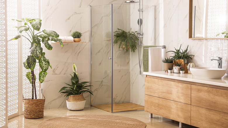 Light bathroom with wood tones