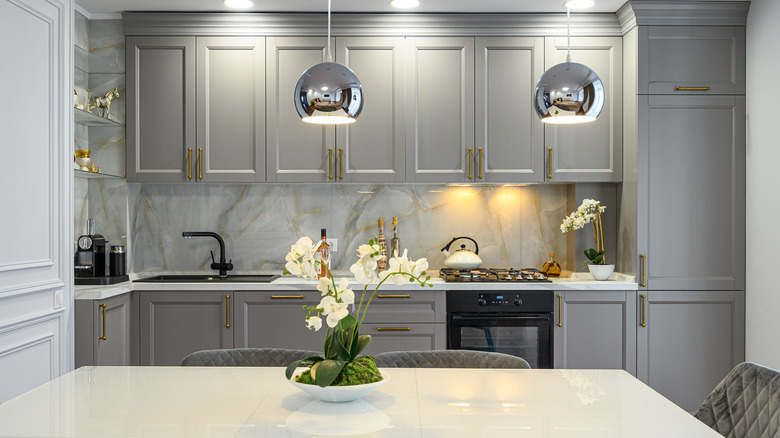 Modern kitchen with gray cabinets