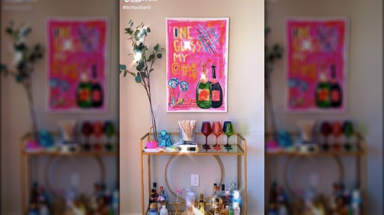 Bar cart with colorful decor