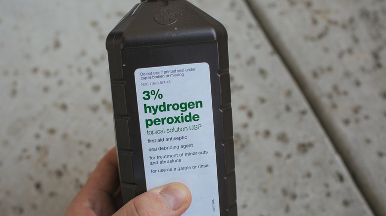 A bottle of hydrogen peroxide