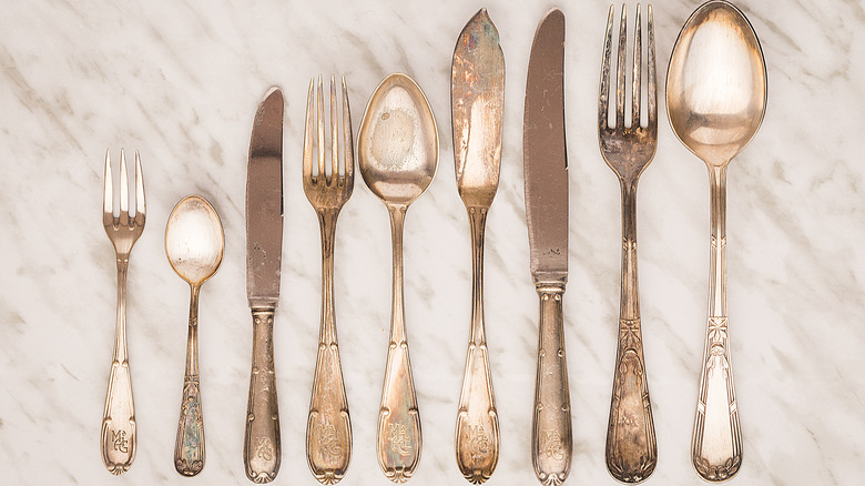 Tarnished sterling silver flatware