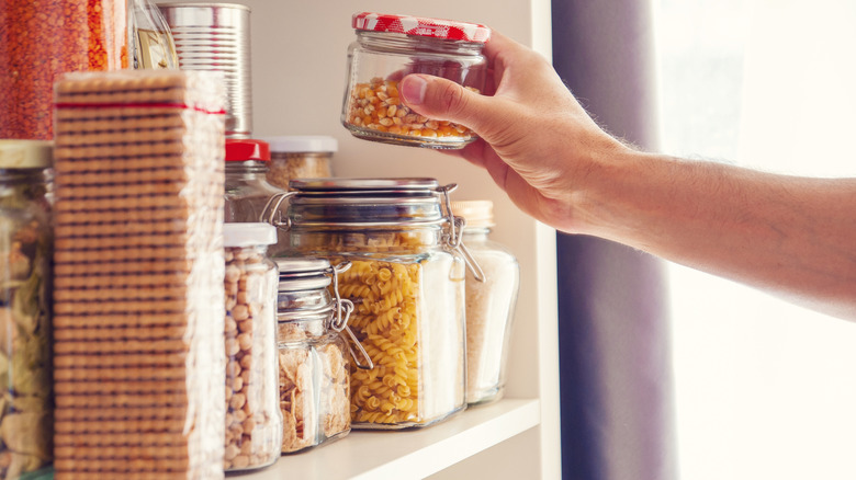 Assortment of dry foods in glass containers