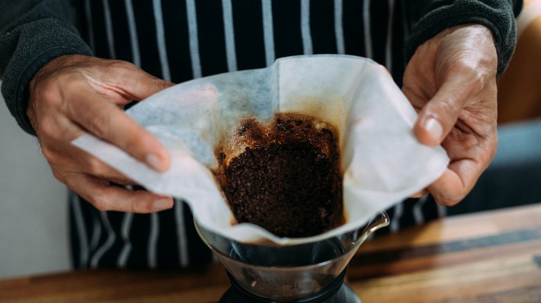 coffee filter with used grounds