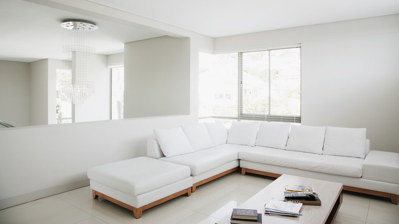 Living room with white couch