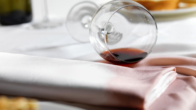 Red wine stain on tablecloth