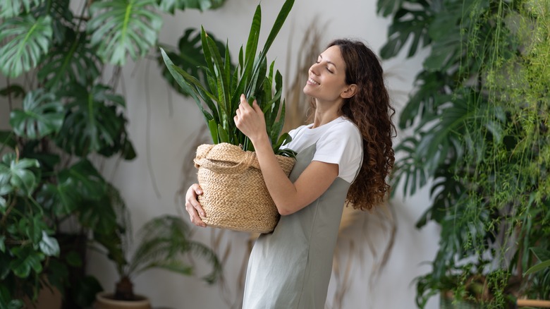 woman holding plant pot