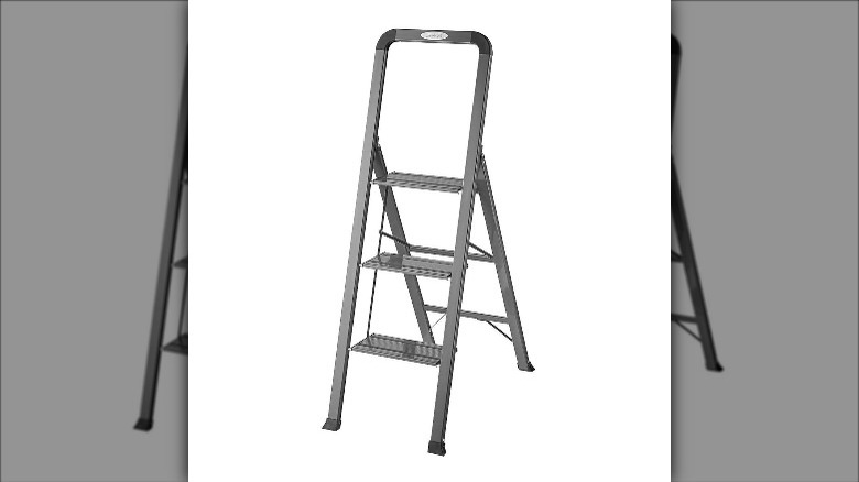 slim gray three step ladder