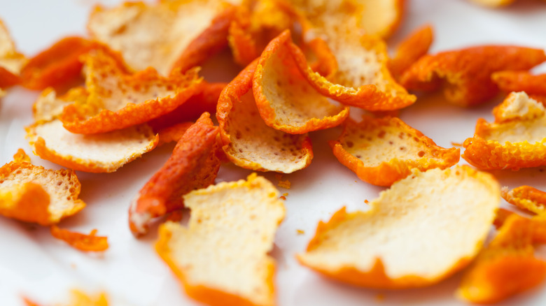 orange citrus peel on table 