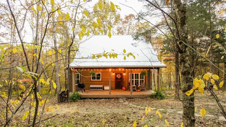 small cabin with lights 