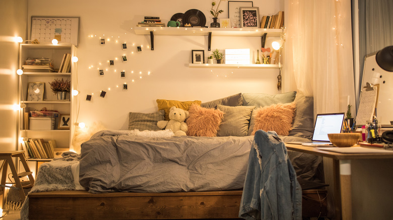 String lights in a well-lit room