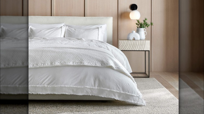 white textured bedding in room