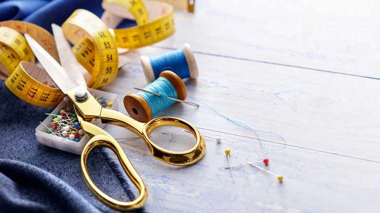 sewing supplies on table