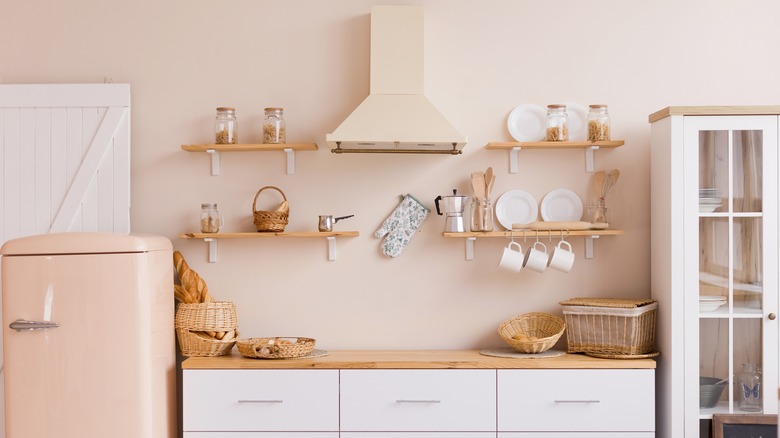 kitchen with baskets and shelves