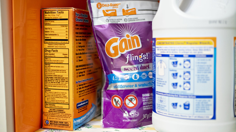 detergent pod bag in a cabinet