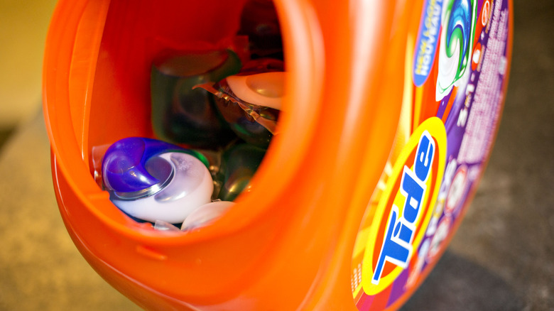 open container of detergent pods