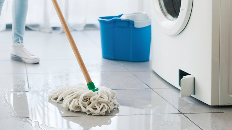 Puddle from leaking washing machine