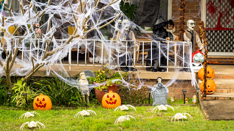 Front porch with spooky decor